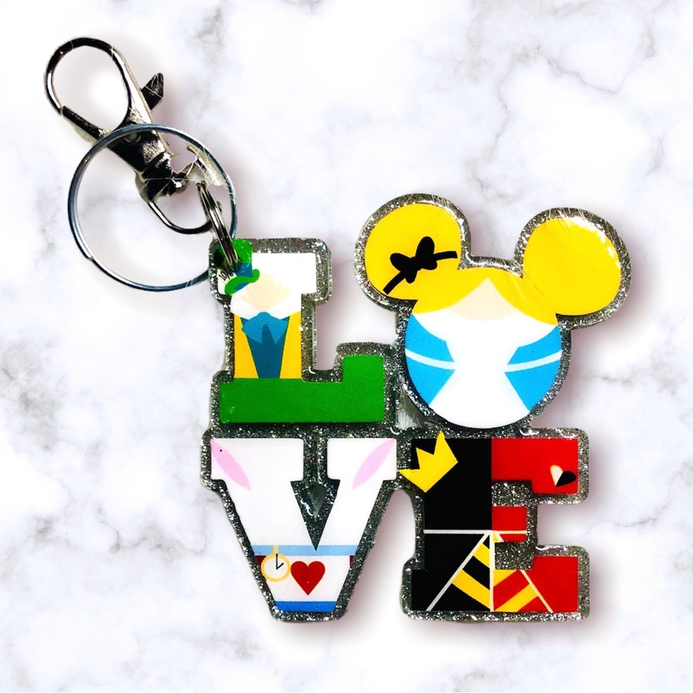 2.5 inch LOVE keychain Alice in Wonderland Themed